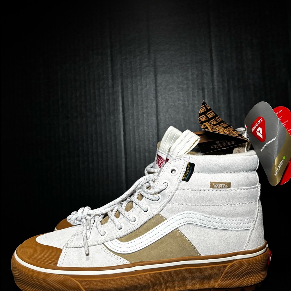 Vans White and Tan High-Top Sneakers